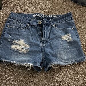 High Waist Distressed Blue Denim Shorts